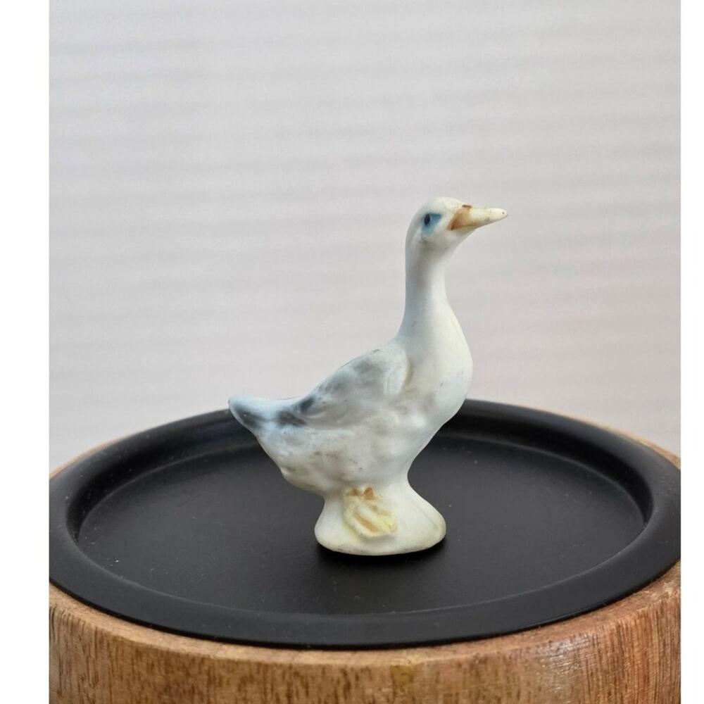 VTG MCM Porcelain Duck Goose Figurine Matte Finish Miniature Collectible Blue
